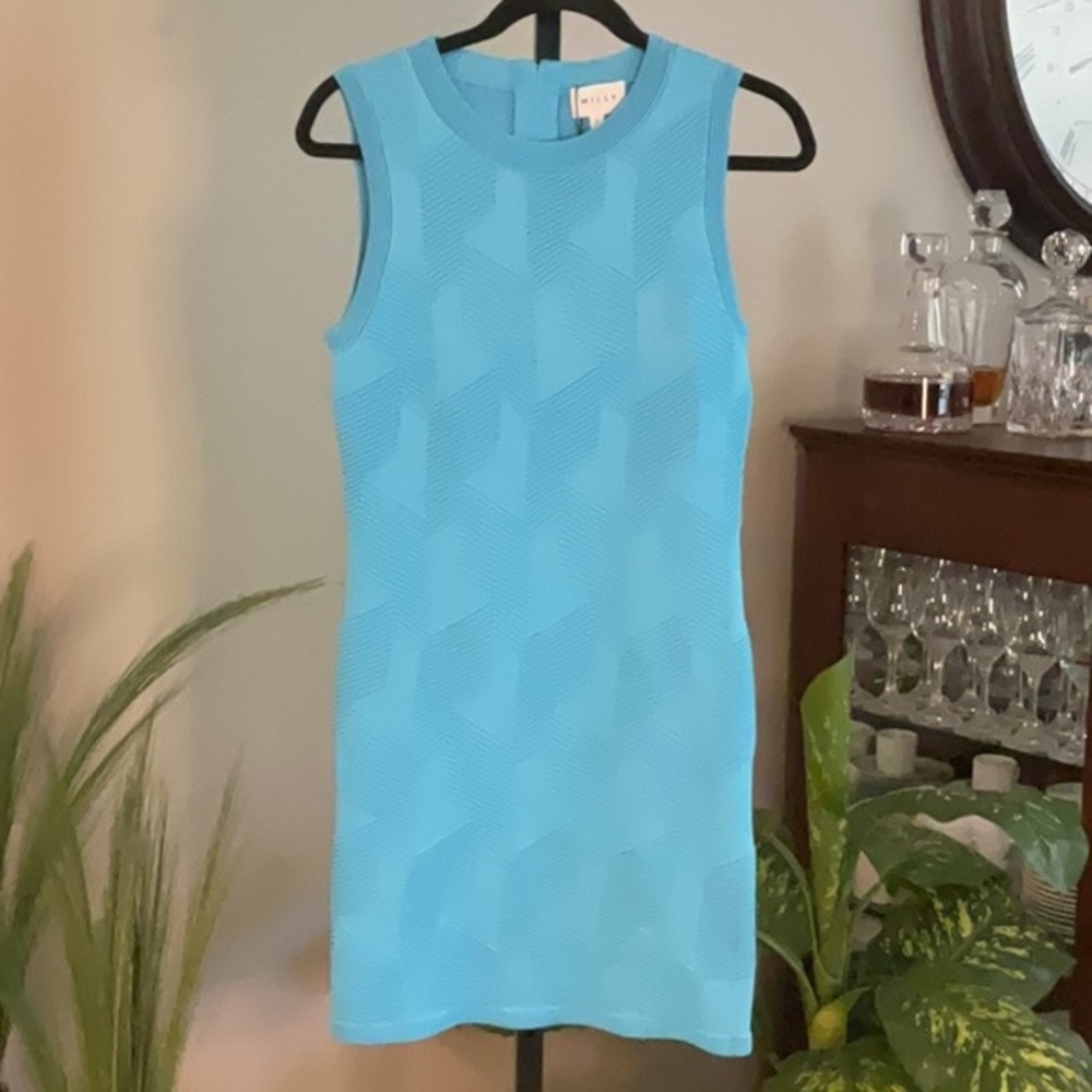 MILLY - Blue Sleeveless Crew Neck Knit Sheath Mini Dress - NEW